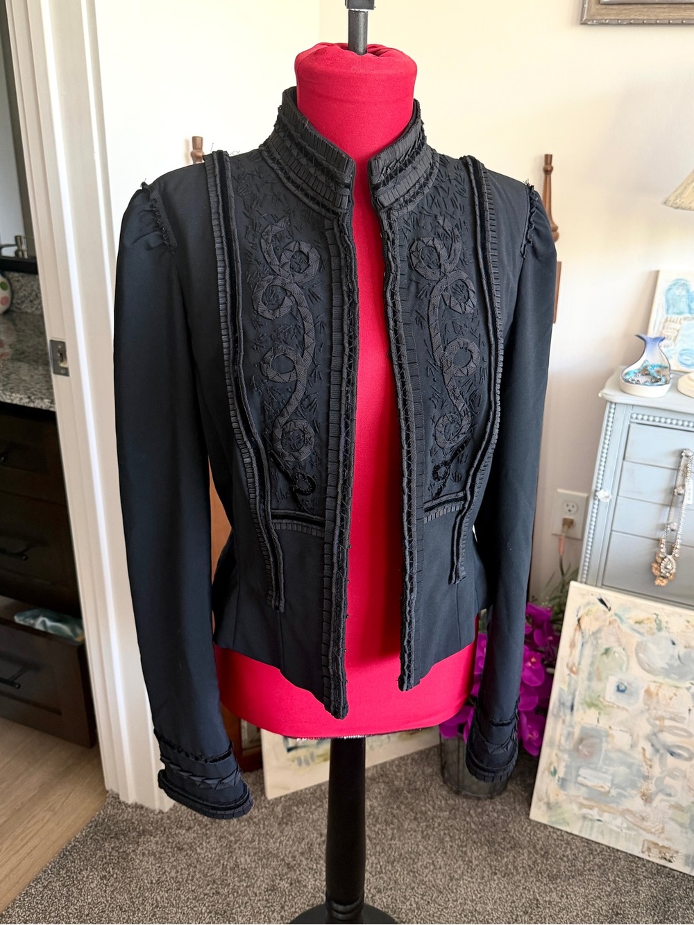 ELIE TAHARI Victorian Military Style Jacket Women’s Sz 10 Hand Embroidered